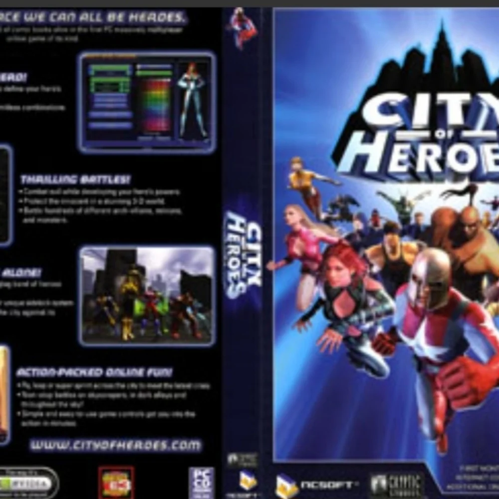 City of Heroes (PC, 2004) 2-Disc Boxset Complete W/Inserts/Map/Game Manual Book/